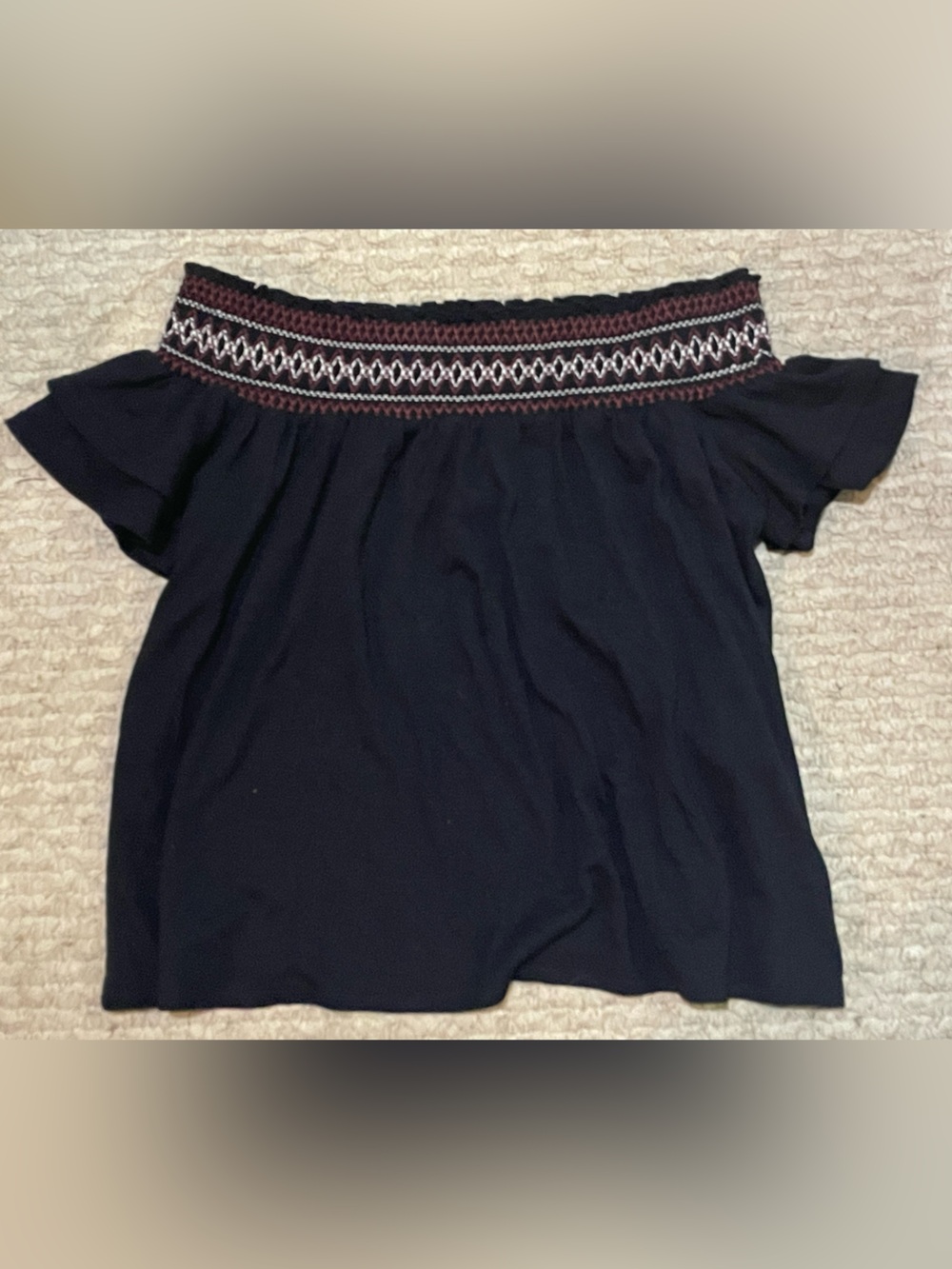 Ardene Navy Ruffle Off the Shoulder Top
